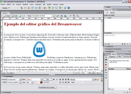 imagen del editor gráfico del Dreamweaver