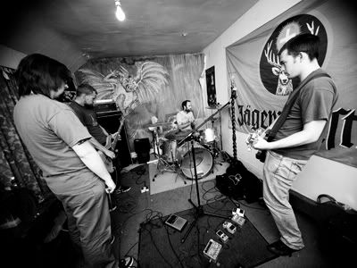 Black Bear Saloon in practise (their reaction to music having been to start their own band!)