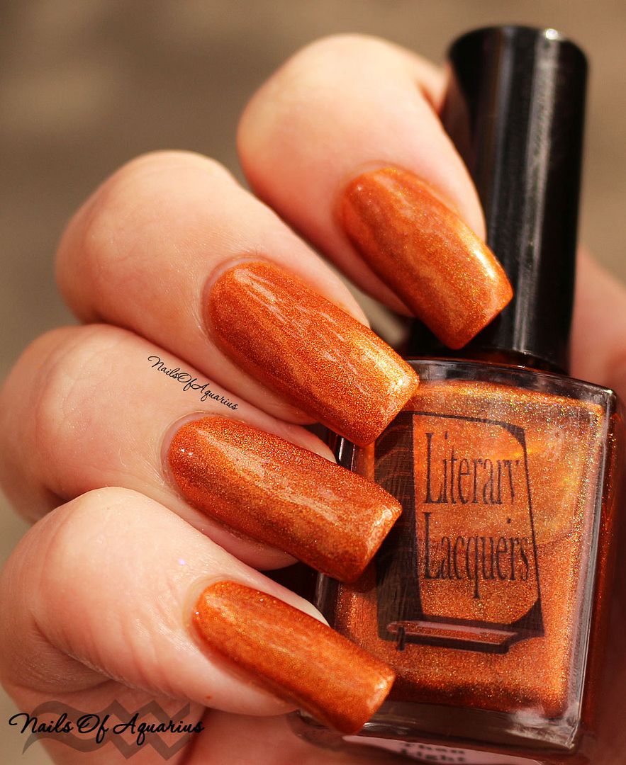 Pumpkin Patch featuring Literary Lacquers Literary Lacquers More Like Fire Than Light, burnt orange holographic polish