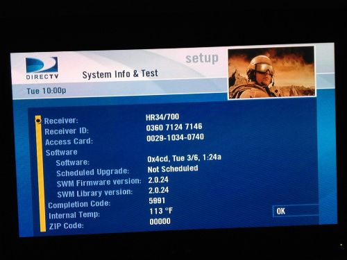 DirecTV HR34-700 system information - nice temperature indicator is included