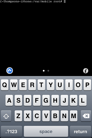 Bash terminal view on an iPhone 3GS running iOS 4