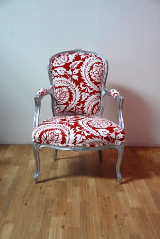 red damask louis chair