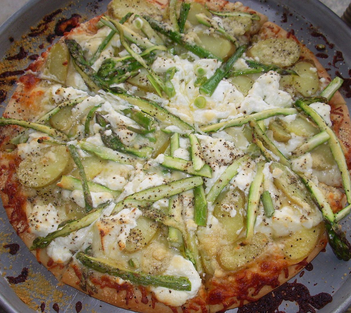 Asparagus, Goat Cheese, Potato Pizza