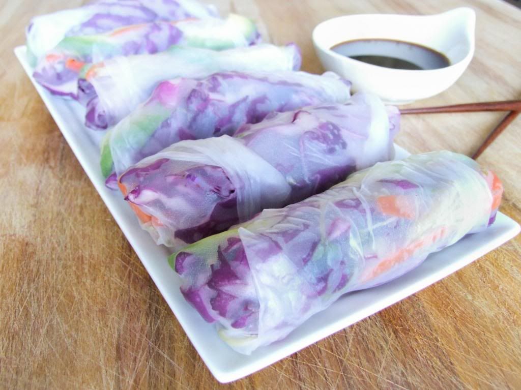 Cabbage, Carrot, and Avocado Spring Rolls