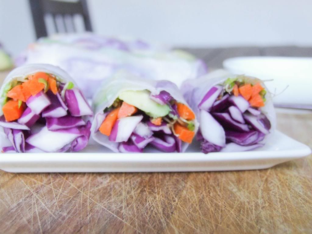 Cabbage, Carrot, and Avocado Spring Rolls