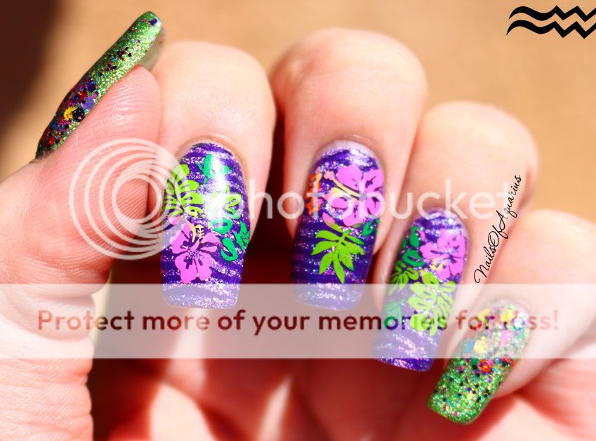 Nails of Aquarius: Jungle Love: Multicolor Stamped Tropical Flowers ...