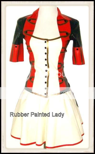 NEW LATEX TOY SOLDIER DRESS TOP SKIRT STOCKINGS RUBBER  